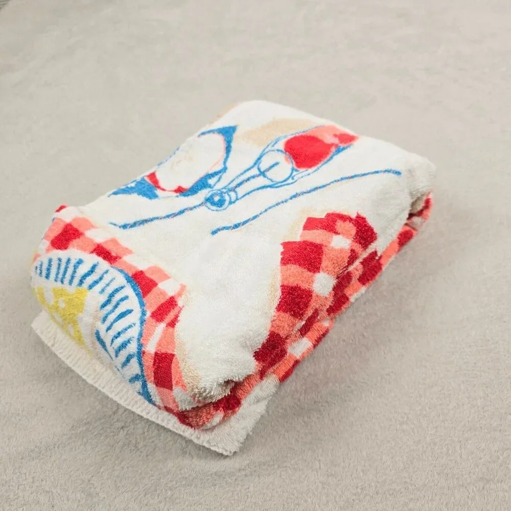 Vintage Beach Towel Terrycloth Whimsical Bold Kitschy Novelty Beach Picnic 50s